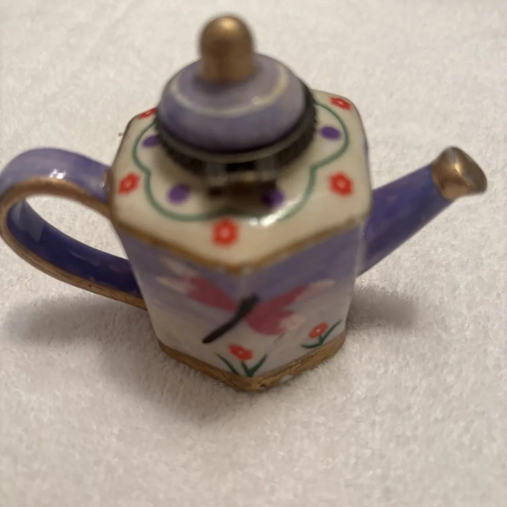 Set Of 2 Retro Vintage Hand Painted Porcelain Trinket Box Tea Pots